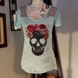 No Boundaries Flower Skull Tee XS